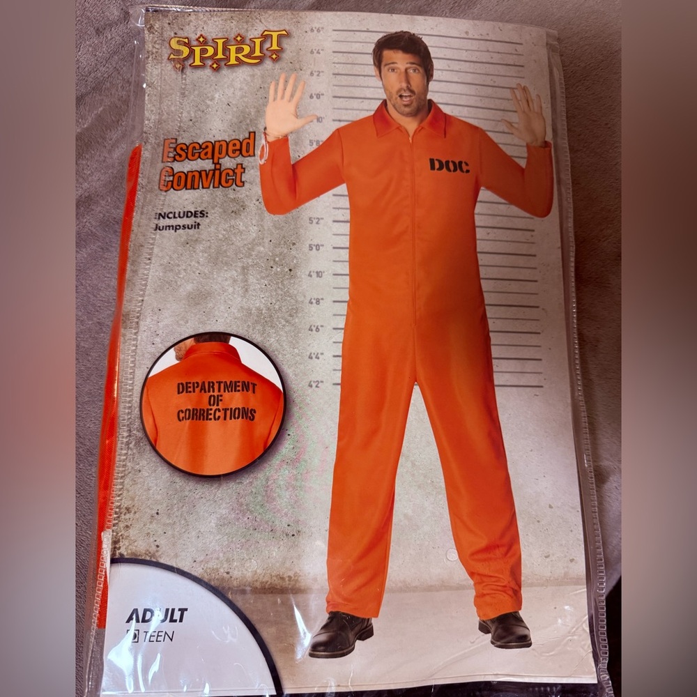 Spirit Bright Orange Costume Jumpsuit Escaped Convict